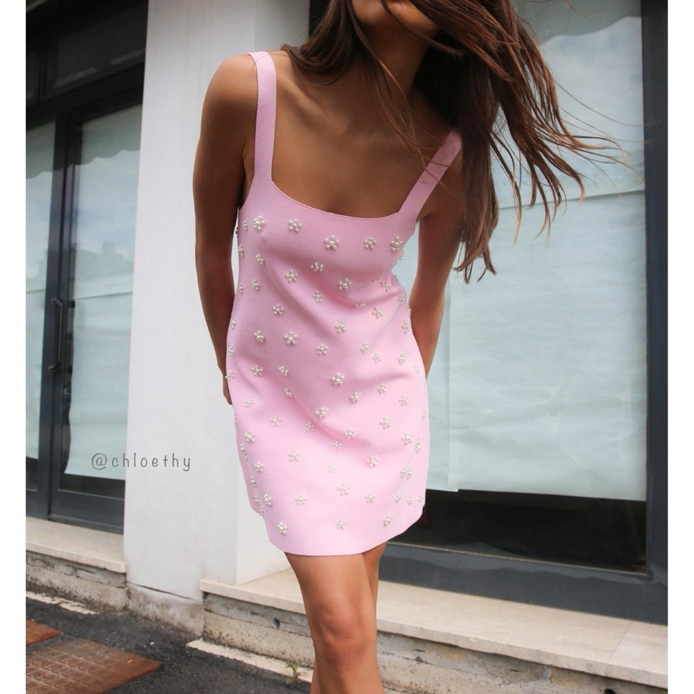 Zara PEARL TRIM KNIT MINI DRESS